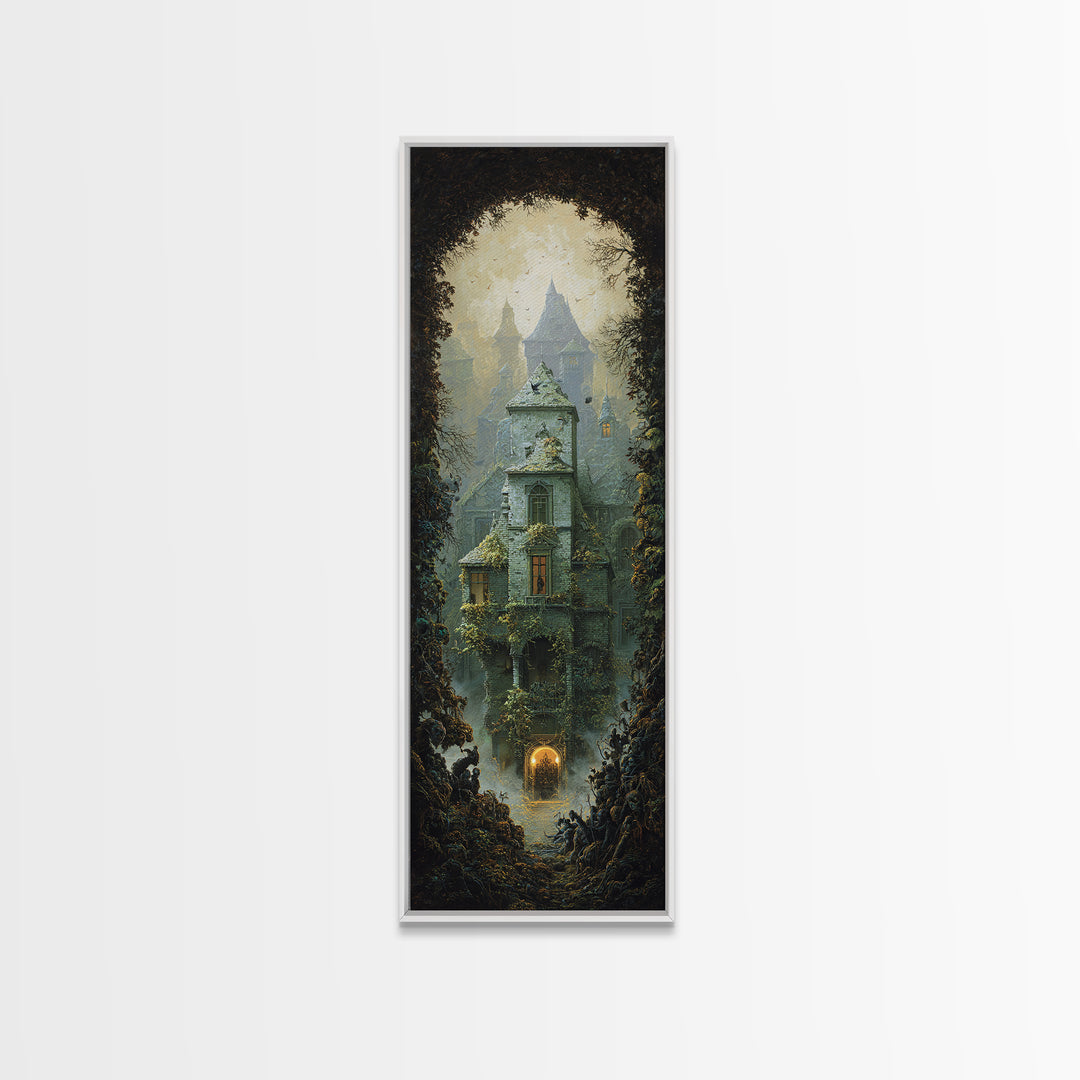 The Haunted Manor, Surreal Apocalyptic Art, Tall Narrow Wall Art, Dark Fantasy Wall Art, Canvas Print, Halloween Wall Art