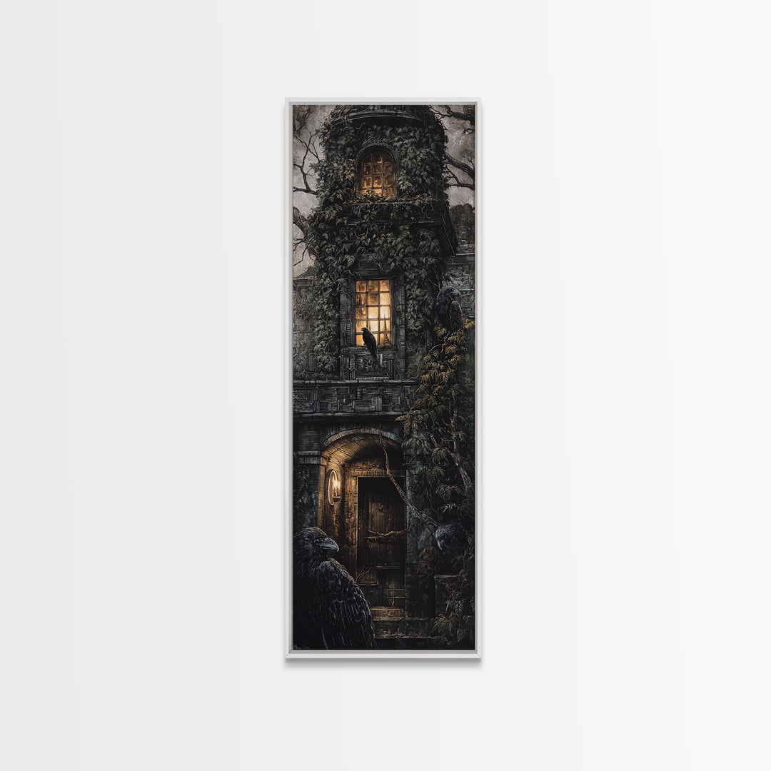 The Haunted Manor, Biomechanical Horror Art, Tall Narrow Wall Art, Gothic Horror Wall Art, Framed Canvas Print, Halloween Wall Art