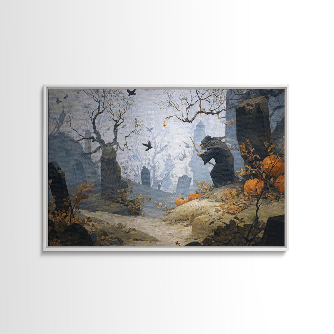 The Moonlit Cemetery, Medieval Grotesque Art, Landscape Wall Art, Macabre Wall Art, Framed Canvas Print, Halloween Wall Art
