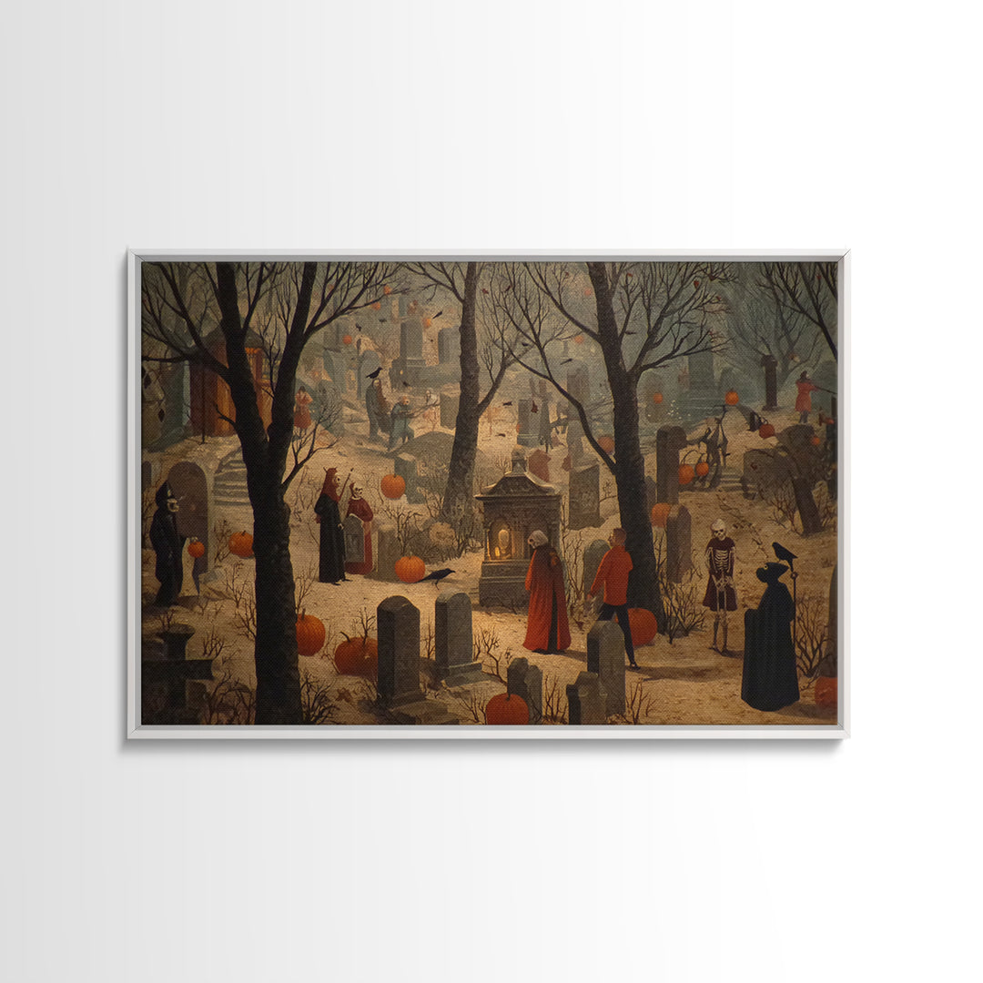The Moonlit Cemetery, Danse Macabre Art, Landscape Wall Art, Macabre Wall Art, Framed Canvas Print, Halloween Wall Art