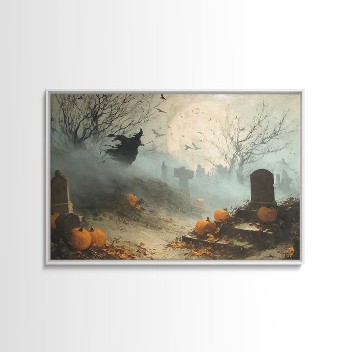 The Moonlit Cemetery, Dark Romantic Horror Art, Landscape Wall Art, Dark Halloween Decor, Canvas Print, Halloween Wall Art