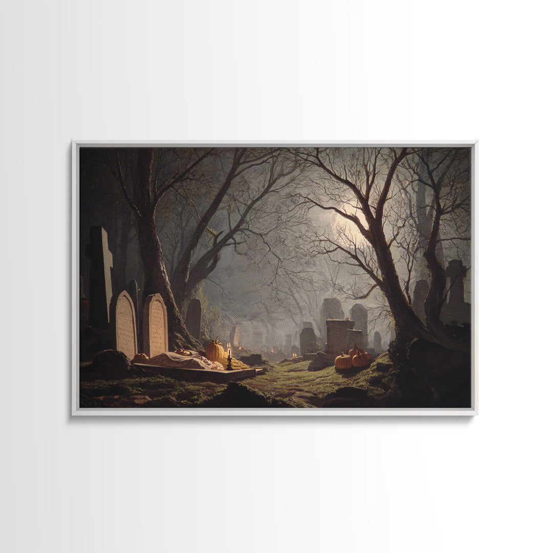 The Moonlit Cemetery, Gothic Nightmare Art, Landscape Wall Art, Macabre Wall Art, Canvas Print, Halloween Wall Art, Halloween Decor