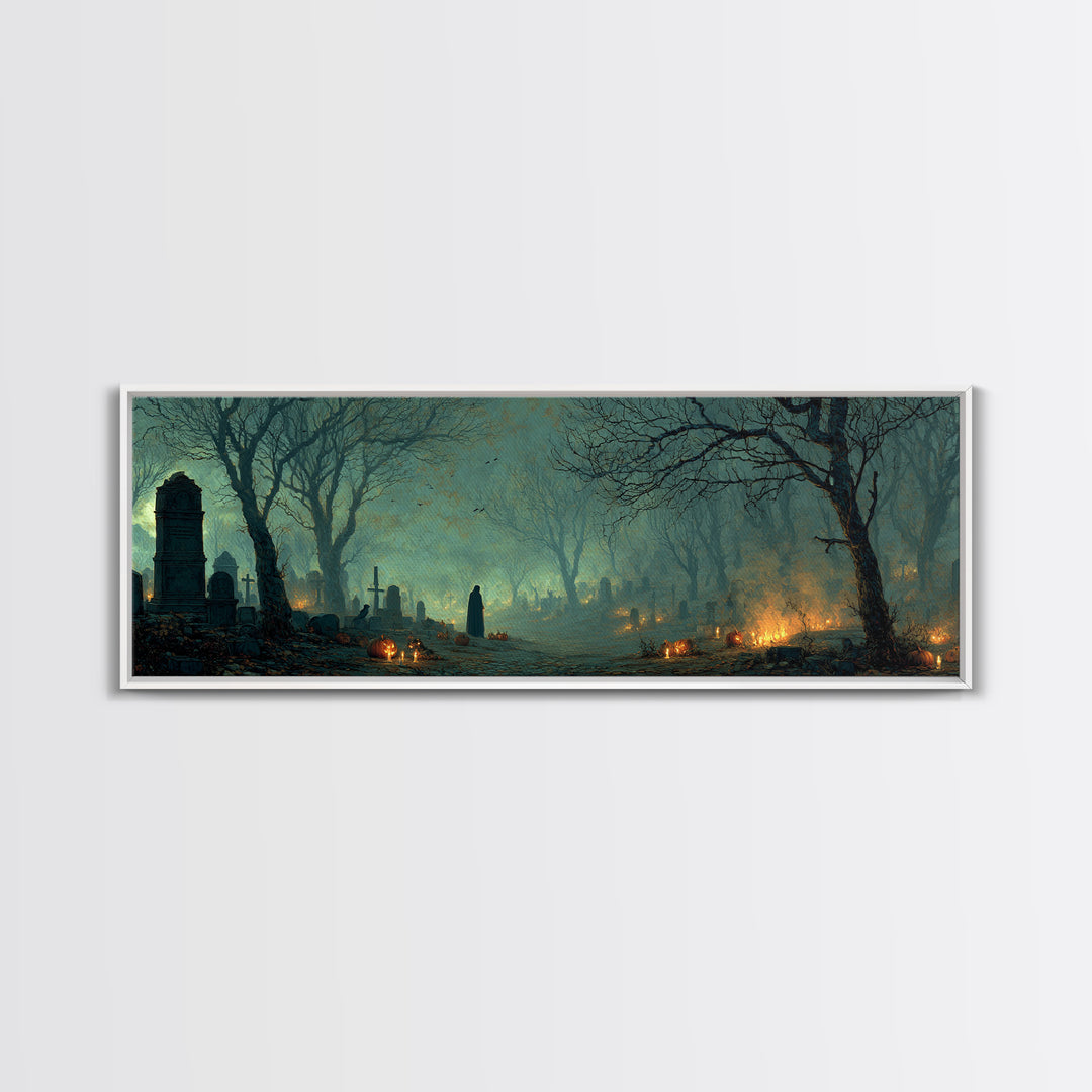 The Moonlit Cemetery, Visionary Gothic Art, Extra Wide Wall Art, Dark Fantasy Wall Art, Framed Canvas Print, Halloween Wall Art