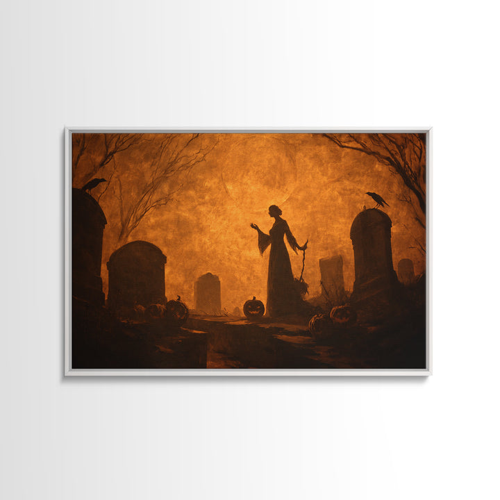The Moonlit Cemetery, Dark Symbolist Art, Landscape Wall Art, Dark Halloween Decor, Framed Canvas Print, Halloween Wall Art