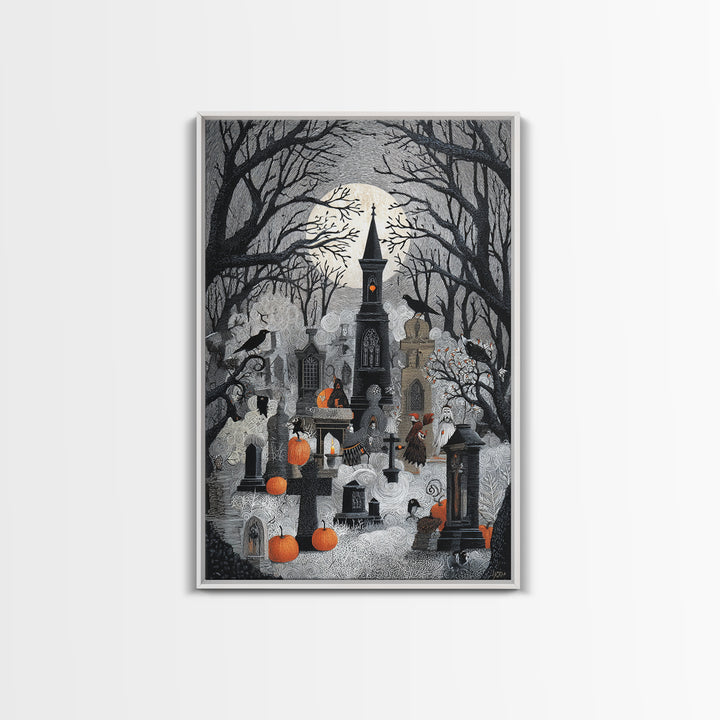 The Moonlit Cemetery, Victorian Macabre Art, Vertical Wall Art, Dark Fantasy Wall Art, Canvas Print, Halloween Wall Art