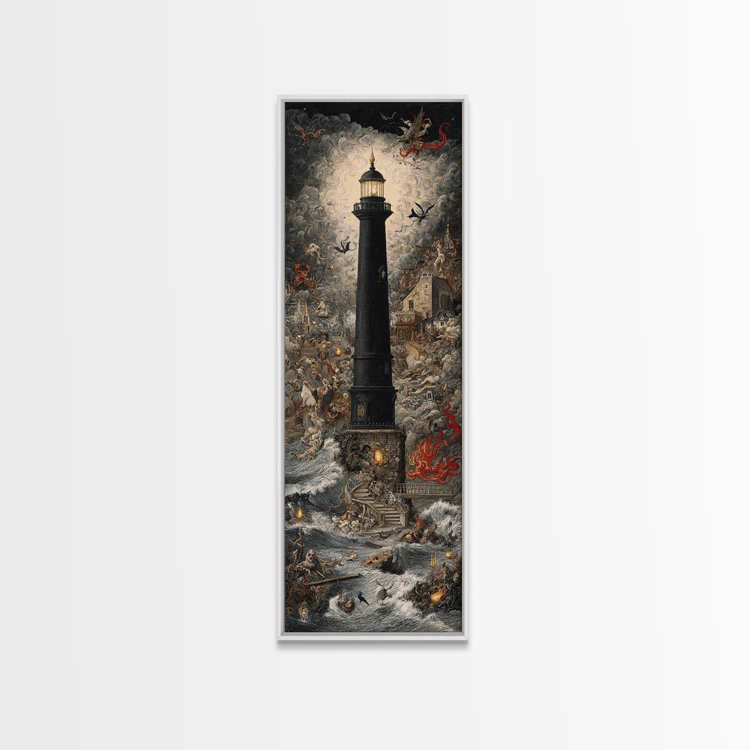 The Cursed Lighthouse, Medieval Grotesque Art, Tall Narrow Wall Art, Gothic Horror Wall Art, Canvas Print, Halloween Wall Art