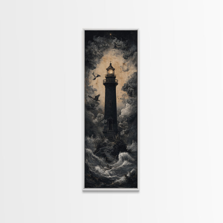 The Cursed Lighthouse, Dark Romantic Horror Art, Tall Narrow Wall Art, Macabre Wall Art, Framed Canvas Print, Halloween Wall Art
