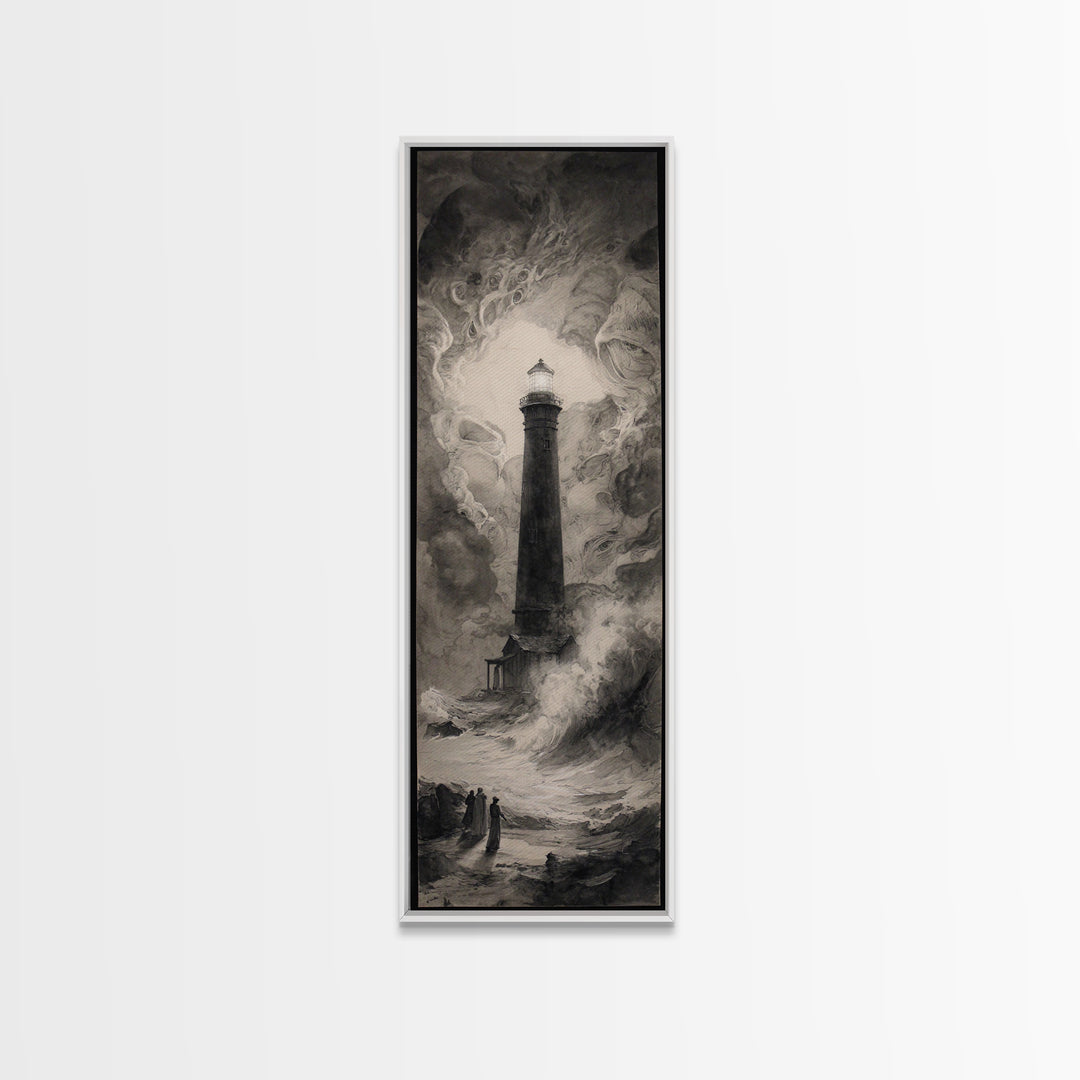 The Cursed Lighthouse, Symbolist Dream Art, Tall Narrow Wall Art, Macabre Wall Art, Framed Canvas Print, Halloween Wall Art