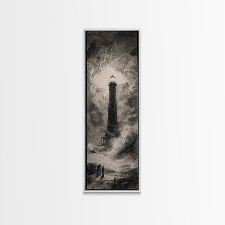 The Cursed Lighthouse, Symbolist Dream Art, Tall Narrow Wall Art, Macabre Wall Art, Framed Canvas Print, Halloween Wall Art