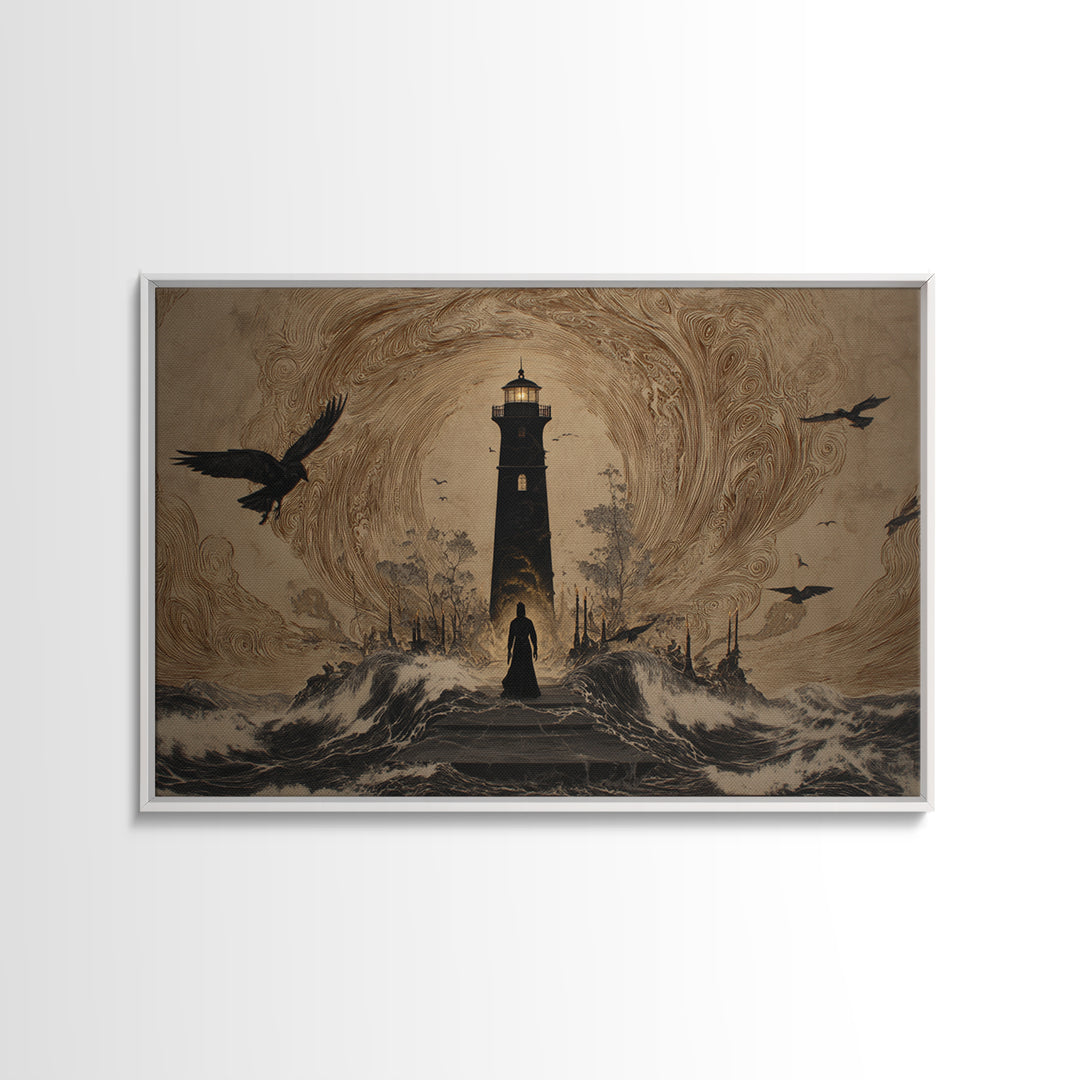 The Cursed Lighthouse, Symbolist Gothic Landscape, Landscape Wall Art, Dark Fantasy Wall Art, Canvas Print, Halloween Wall Art