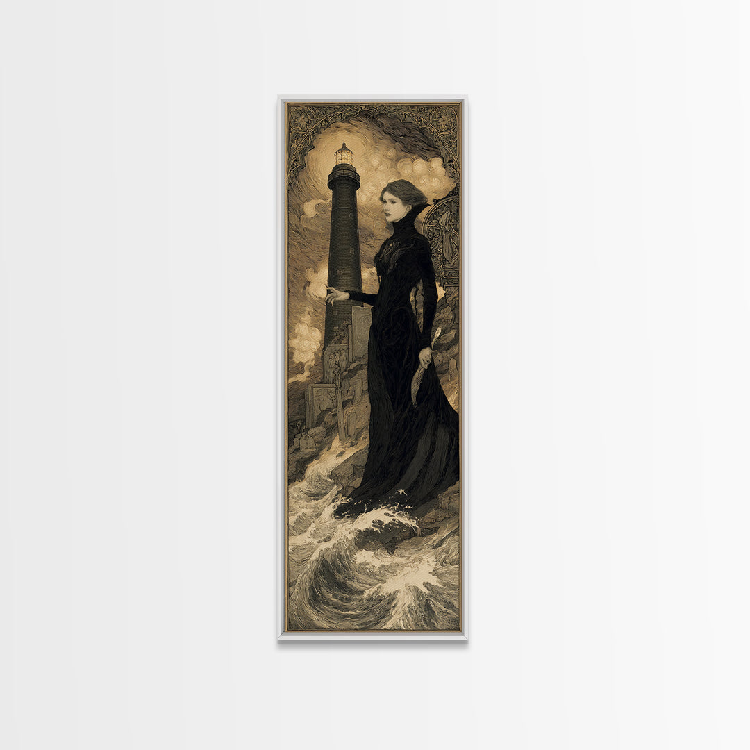 The Cursed Lighthouse, Symbolist Death Art, Tall Narrow Wall Art, Gothic Horror Wall Art, Framed Canvas Print, Halloween Wall Art