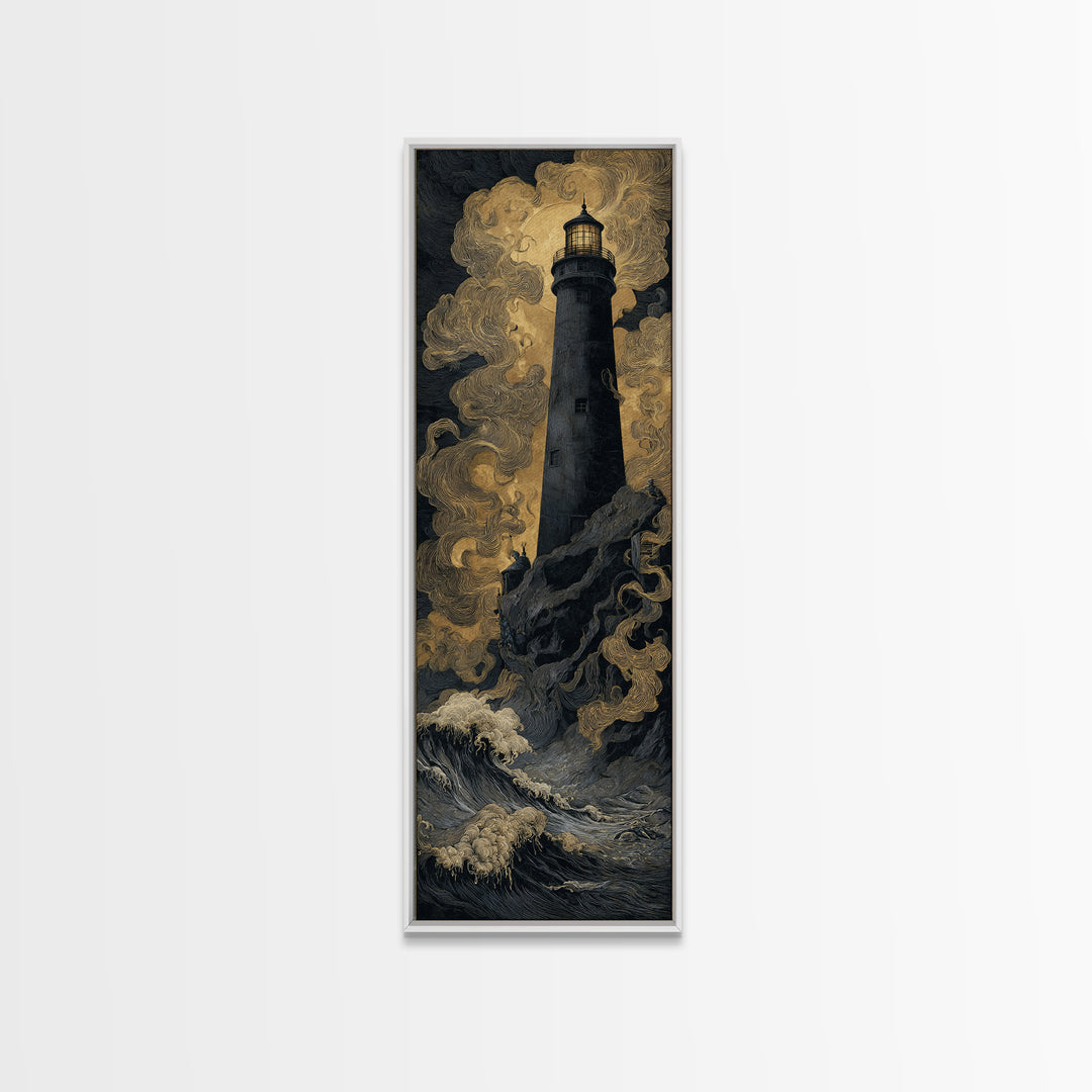 The Cursed Lighthouse, Dark Symbolist Art, Tall Narrow Wall Art, Macabre Wall Art, Canvas Print, Halloween Wall Art