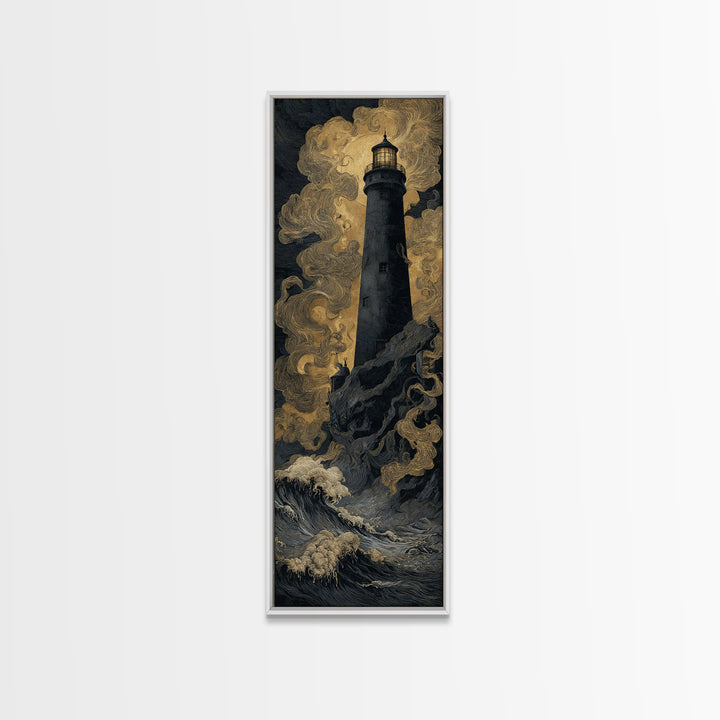 The Cursed Lighthouse, Dark Symbolist Art, Tall Narrow Wall Art, Macabre Wall Art, Canvas Print, Halloween Wall Art