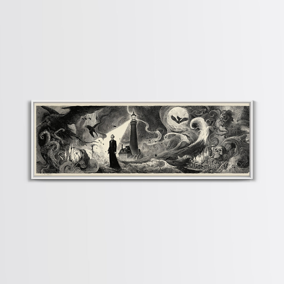 The Cursed Lighthouse, Expressionist Nightmare Art, Extra Wide Wall Art, Dark Fantasy Wall Art, Canvas Print, Halloween Wall Art