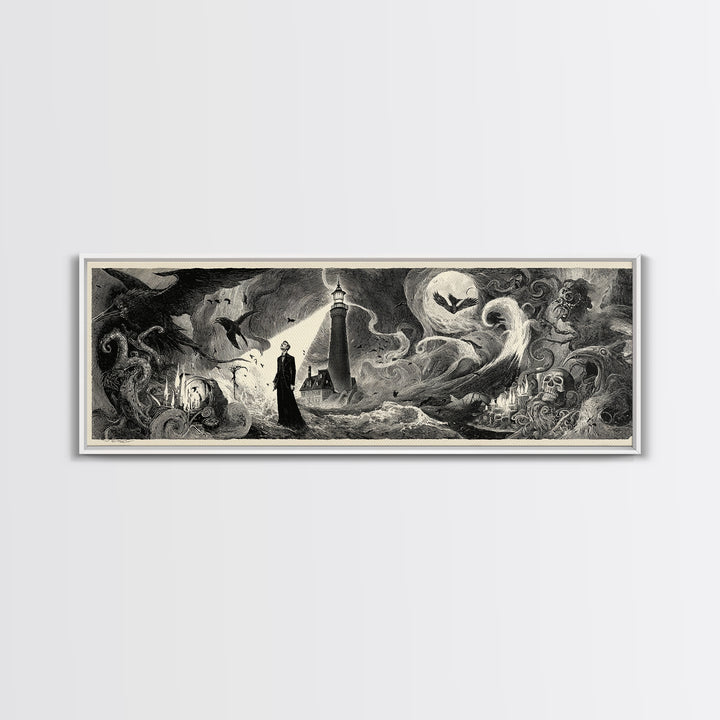 The Cursed Lighthouse, Expressionist Nightmare Art, Extra Wide Wall Art, Dark Fantasy Wall Art, Canvas Print, Halloween Wall Art