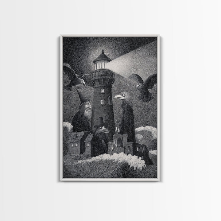 The Cursed Lighthouse, Victorian Macabre Art, Vertical Wall Art, Gothic Horror Wall Art, Framed Canvas Print, Halloween Wall Art