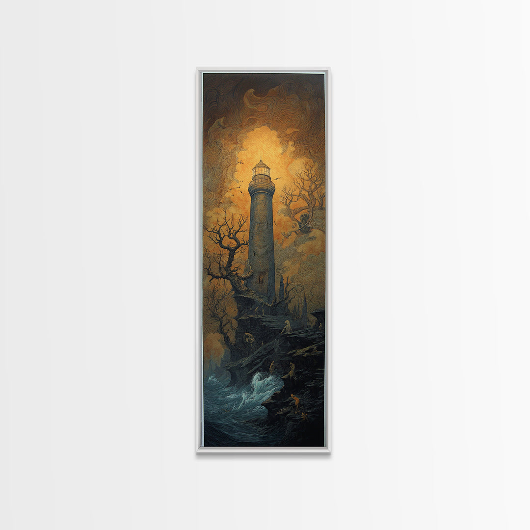 The Cursed Lighthouse, Surreal Apocalyptic Art, Tall Narrow Wall Art, Gothic Horror Wall Art, Framed Canvas Print