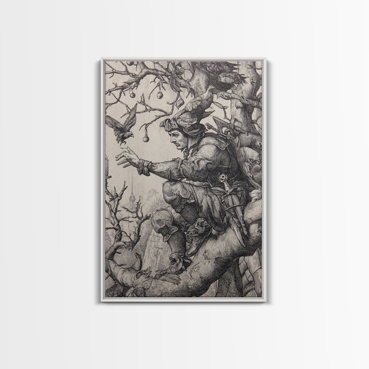 The Witch'S Forest, Renaissance Engraving Art, Vertical Wall Art, Macabre Wall Art, Framed Canvas Print, Halloween Wall Art