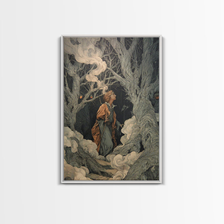 The Witch'S Forest, Visionary Gothic Art, Vertical Wall Art, Dark Halloween Decor, Framed Canvas Print, Halloween Wall Art