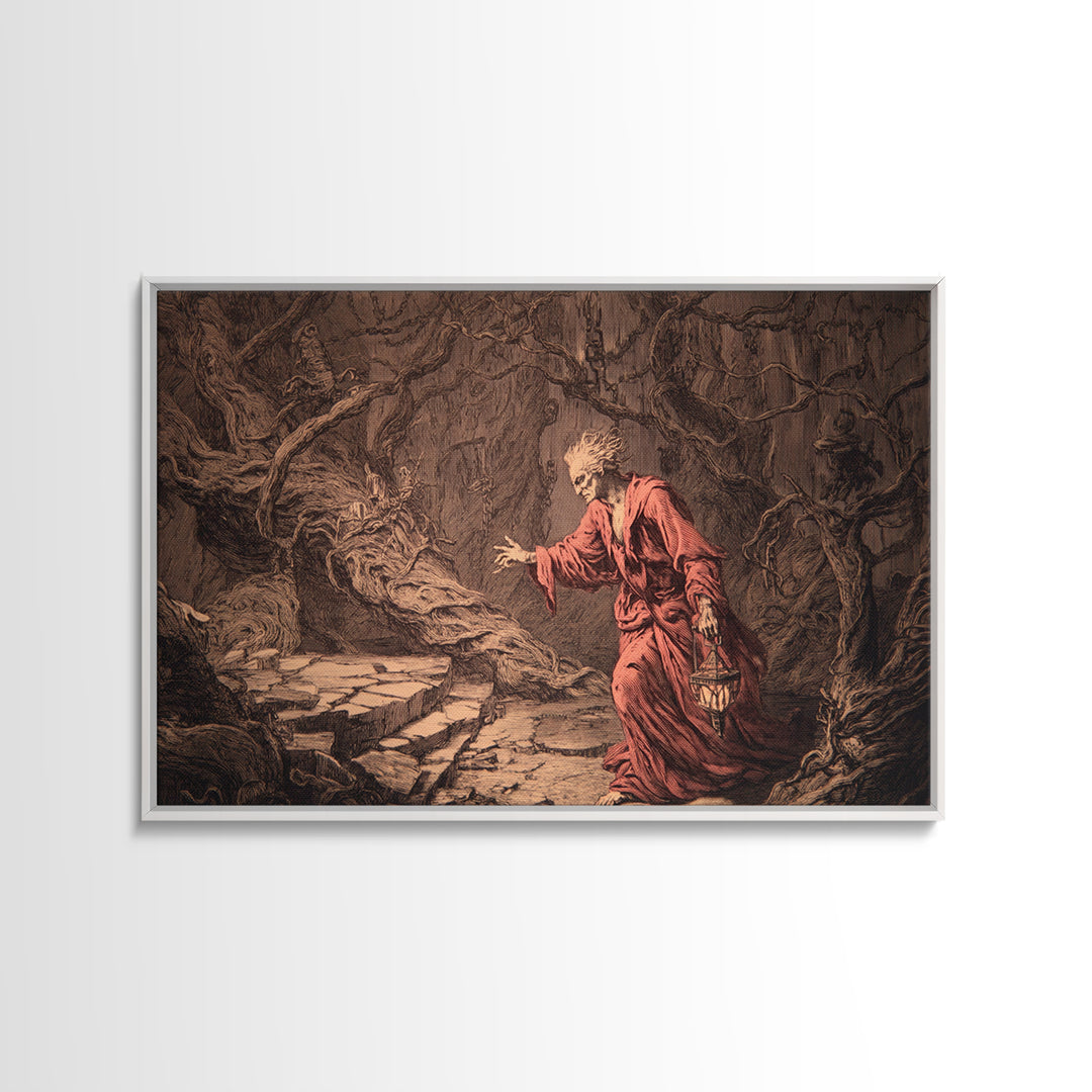 The Witch'S Forest, Architectural Etching Art, Landscape Wall Art, Dark Fantasy Wall Art, Framed Canvas Print