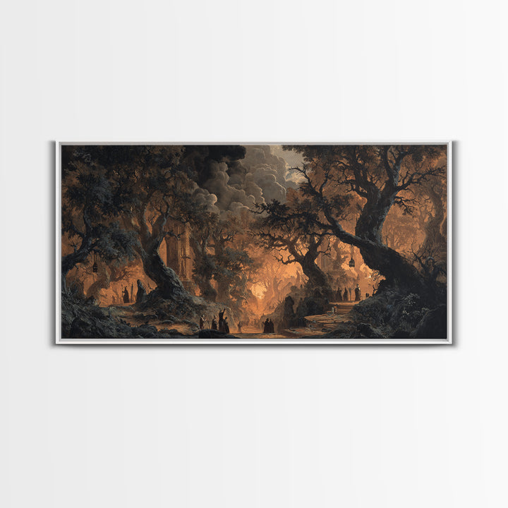 The Witch'S Forest, Apocalyptic Romantic Art, Wide Panoramic Art, Gothic Horror Wall Art, Canvas Print, Halloween Wall Art