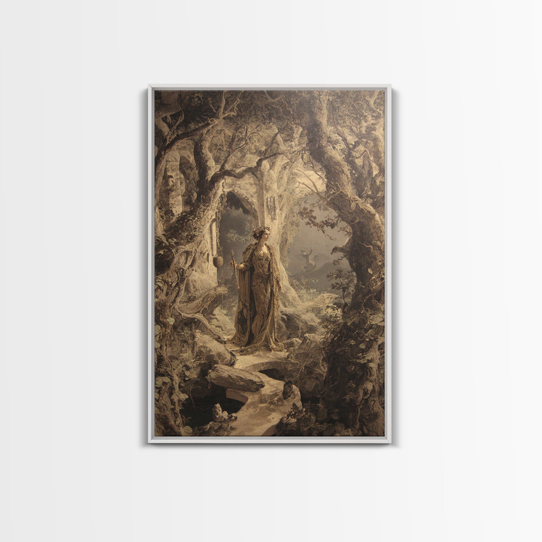 The Witch'S Forest, Ornate Symbolist Art, Vertical Wall Art, Dark Fantasy Wall Art, Framed Canvas Print, Halloween Wall Art