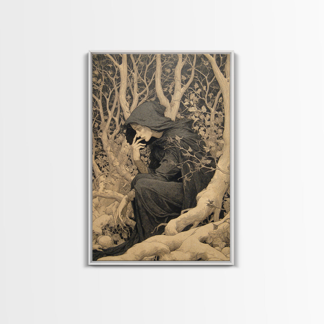 The Witch'S Forest, Symbolist Death Art, Vertical Wall Art, Gothic Horror Wall Art, Canvas Print, Halloween Wall Art