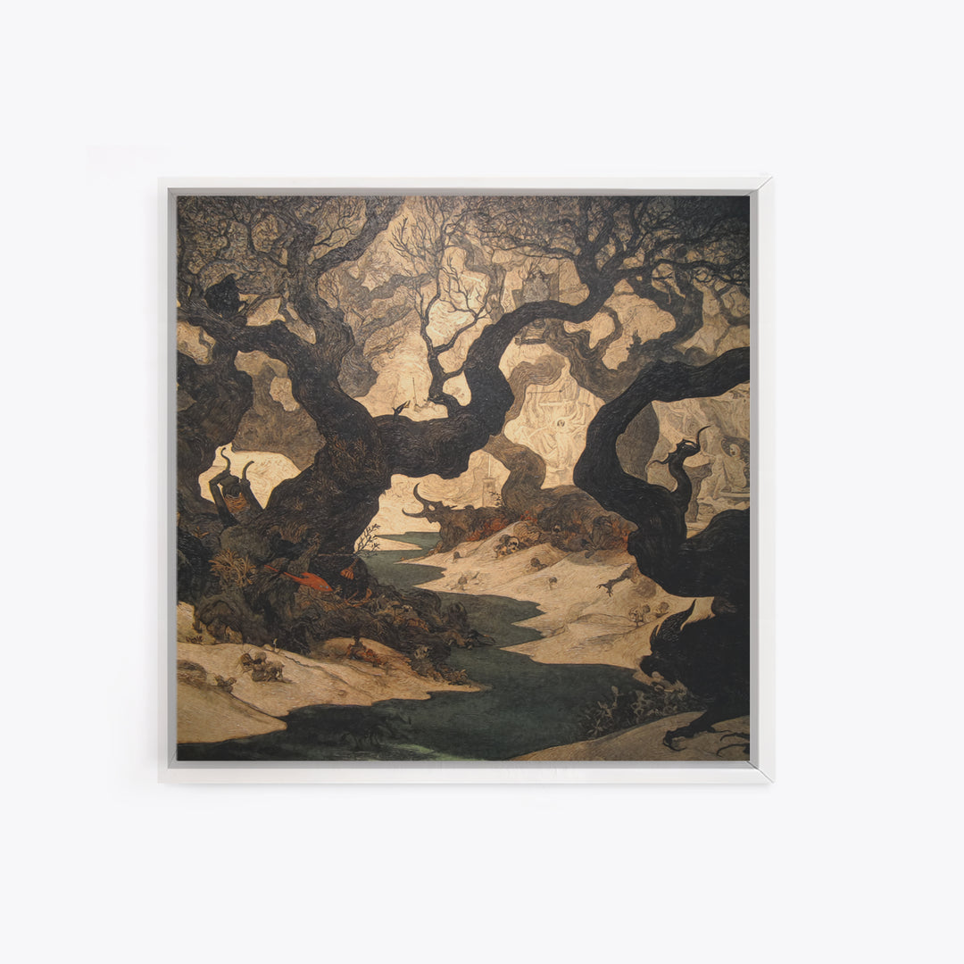 The Witch'S Forest, Dark Symbolist Art, Square Wall Art, Gothic Horror Wall Art, Framed Canvas Print, Halloween Wall Art