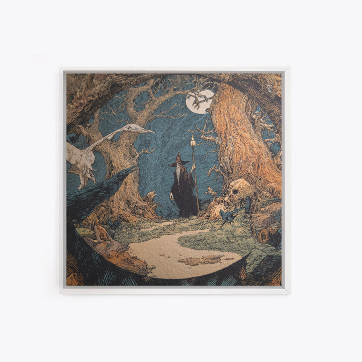 The Witch'S Forest, Symbolist Etching Art, Square Wall Art, Dark Fantasy Wall Art, Canvas Print, Halloween Wall Art, Spooky Wall Decor