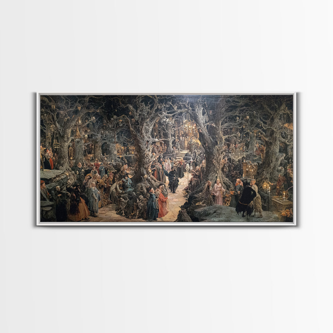 The Witch'S Forest, Grotesque Carnival Art, Wide Panoramic Art, Dark Fantasy Wall Art, Framed Canvas Print, Halloween Wall Art