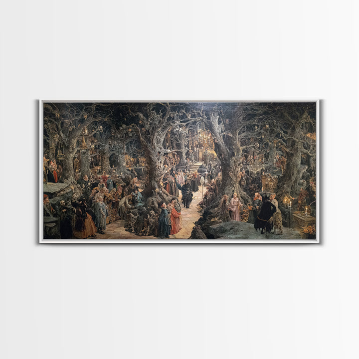 The Witch'S Forest, Grotesque Carnival Art, Wide Panoramic Art, Dark Fantasy Wall Art, Framed Canvas Print, Halloween Wall Art