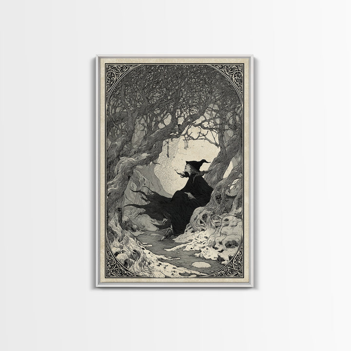The Witch'S Forest, Decadent Line Art, Vertical Wall Art, Macabre Wall Art, Canvas Print, Halloween Wall Art, Gothic Home Decor