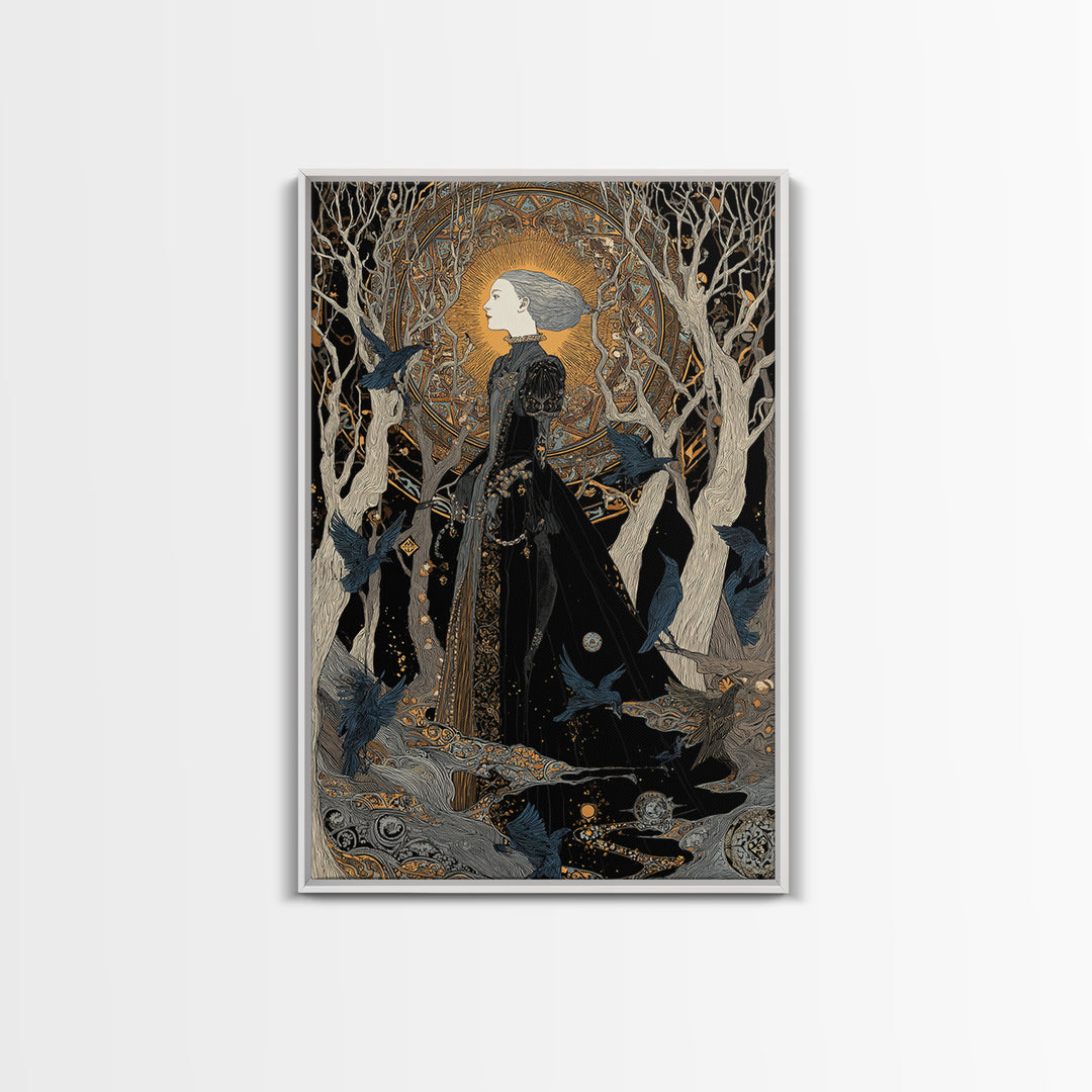 The Witch'S Forest, Stained Glass Gothic Art, Vertical Wall Art, Dark Halloween Decor, Framed Canvas Print, Halloween Wall Art