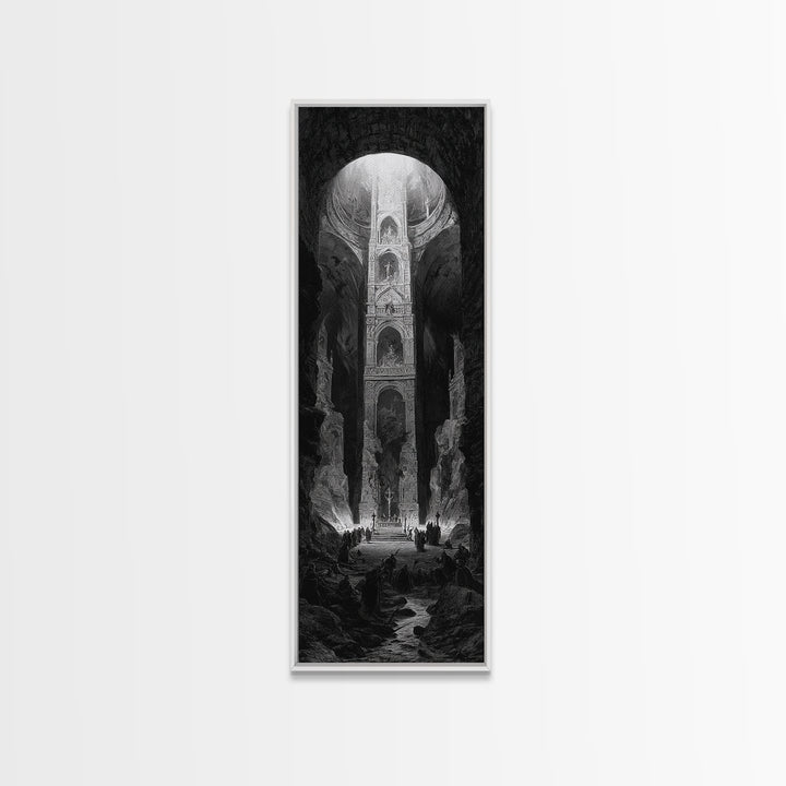 The Forgotten Crypt, Gothic Engraving Art, Tall Narrow Wall Art, Gothic Horror Wall Art, Framed Canvas Print, Halloween Wall Art