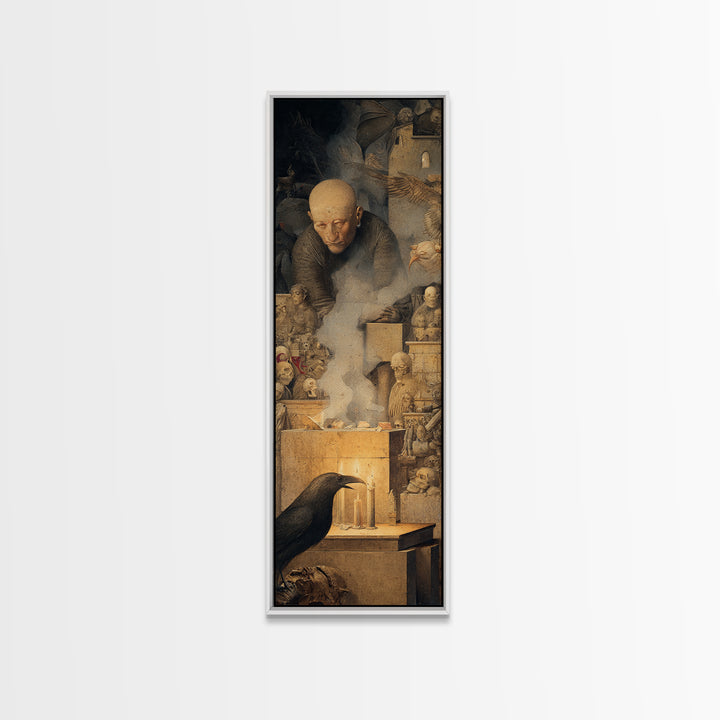 The Forgotten Crypt, Medieval Grotesque Art, Tall Narrow Wall Art, Macabre Wall Art, Canvas Print, Halloween Wall Art