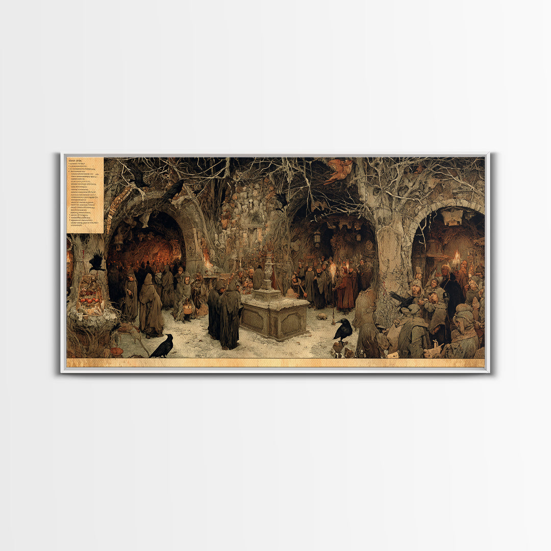 The Forgotten Crypt, Northern Renaissance Horror, Wide Panoramic Art, Gothic Horror Wall Art, Canvas Print, Halloween Wall Art