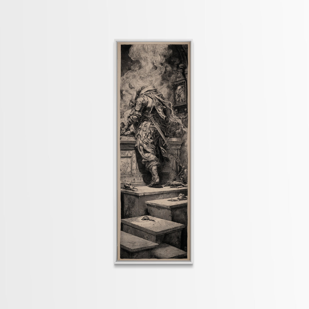 The Forgotten Crypt, Renaissance Engraving Art, Tall Narrow Wall Art, Dark Halloween Decor, Canvas Print, Halloween Wall Art