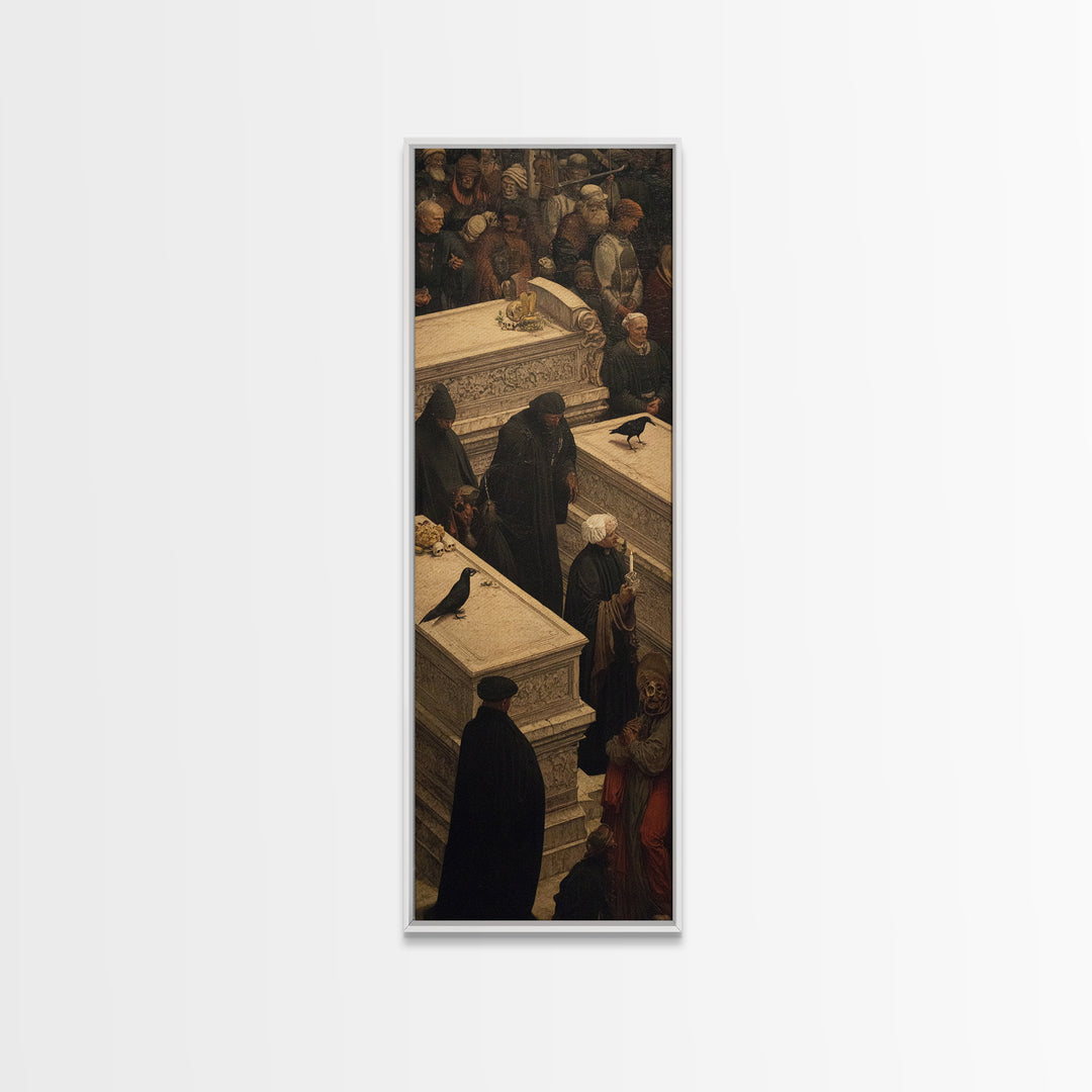 The Forgotten Crypt, Danse Macabre Art, Tall Narrow Wall Art, Macabre Wall Art, Framed Canvas Print, Halloween Wall Art