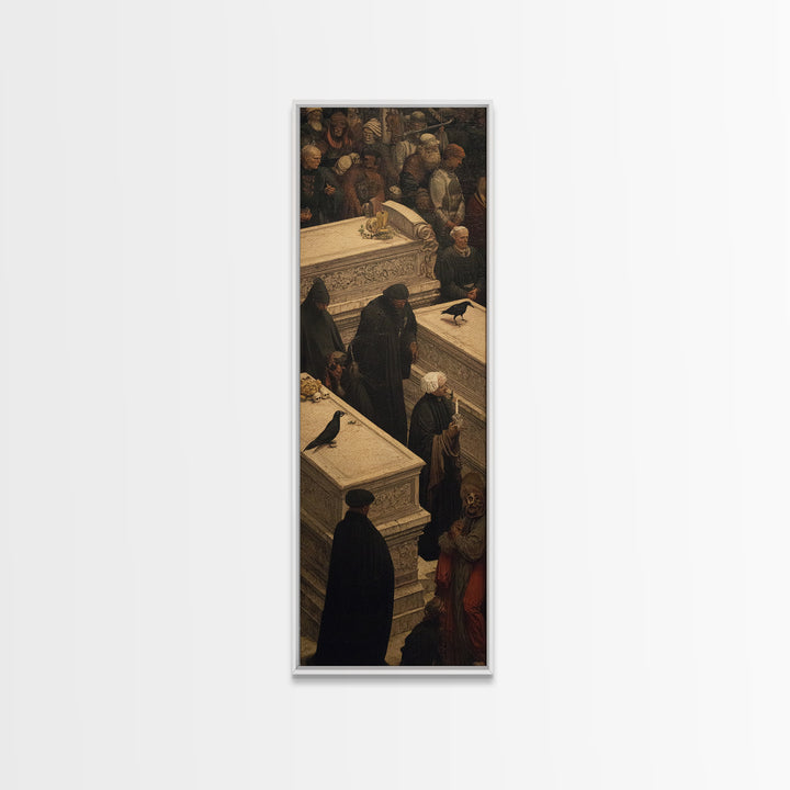 The Forgotten Crypt, Danse Macabre Art, Tall Narrow Wall Art, Macabre Wall Art, Framed Canvas Print, Halloween Wall Art
