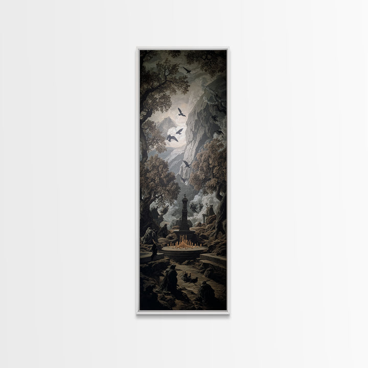 The Forgotten Crypt, Baroque Witchcraft Art, Tall Narrow Wall Art, Dark Halloween Decor, Canvas Print, Halloween Wall Art
