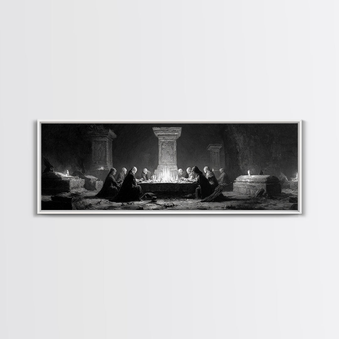 The Forgotten Crypt, Dark Romantic Horror Art, Extra Wide Wall Art, Dark Fantasy Wall Art, Canvas Print, Halloween Wall Art