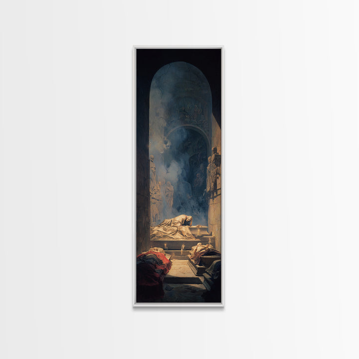 The Forgotten Crypt, Gothic Nightmare Art, Tall Narrow Wall Art, Dark Halloween Decor, Framed Canvas Print, Halloween Wall Art