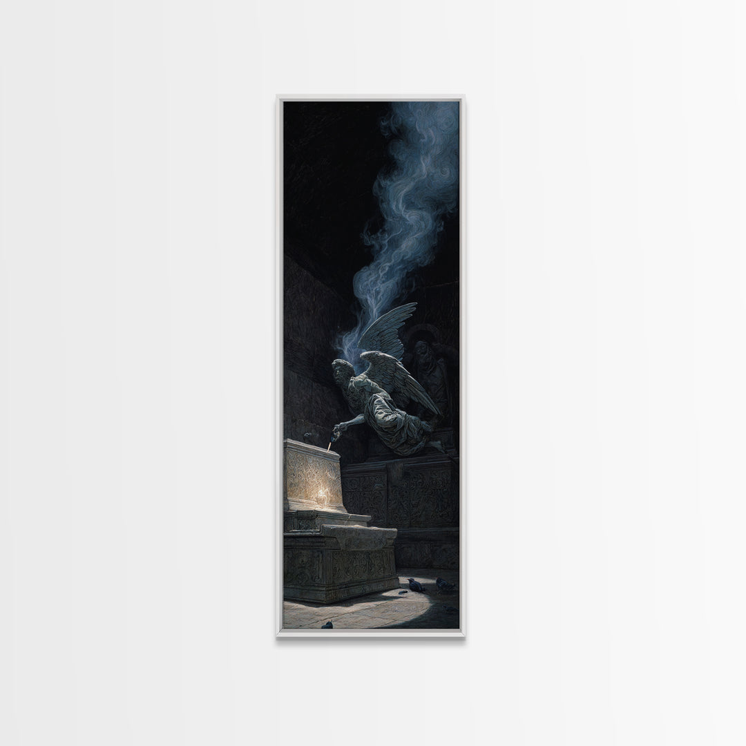The Forgotten Crypt, Visionary Gothic Art, Tall Narrow Wall Art, Dark Fantasy Wall Art, Framed Canvas Print, Halloween Wall Art