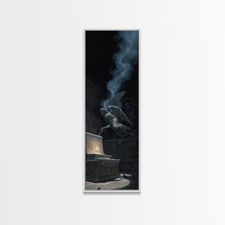 The Forgotten Crypt, Visionary Gothic Art, Tall Narrow Wall Art, Dark Fantasy Wall Art, Framed Canvas Print, Halloween Wall Art