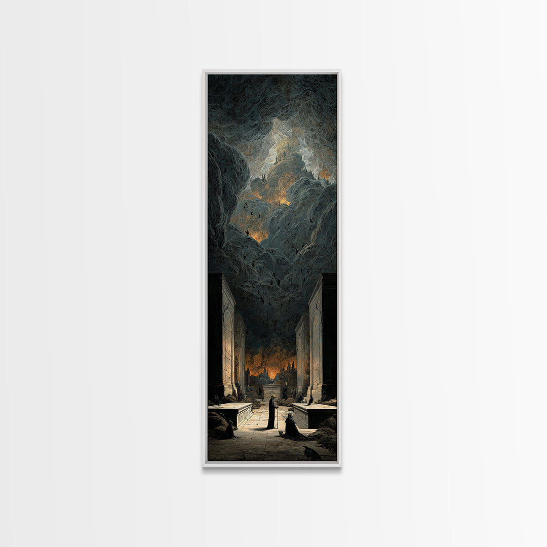 The Forgotten Crypt, Apocalyptic Romantic Art, Tall Narrow Wall Art, Macabre Wall Art, Framed Canvas Print, Halloween Wall Art