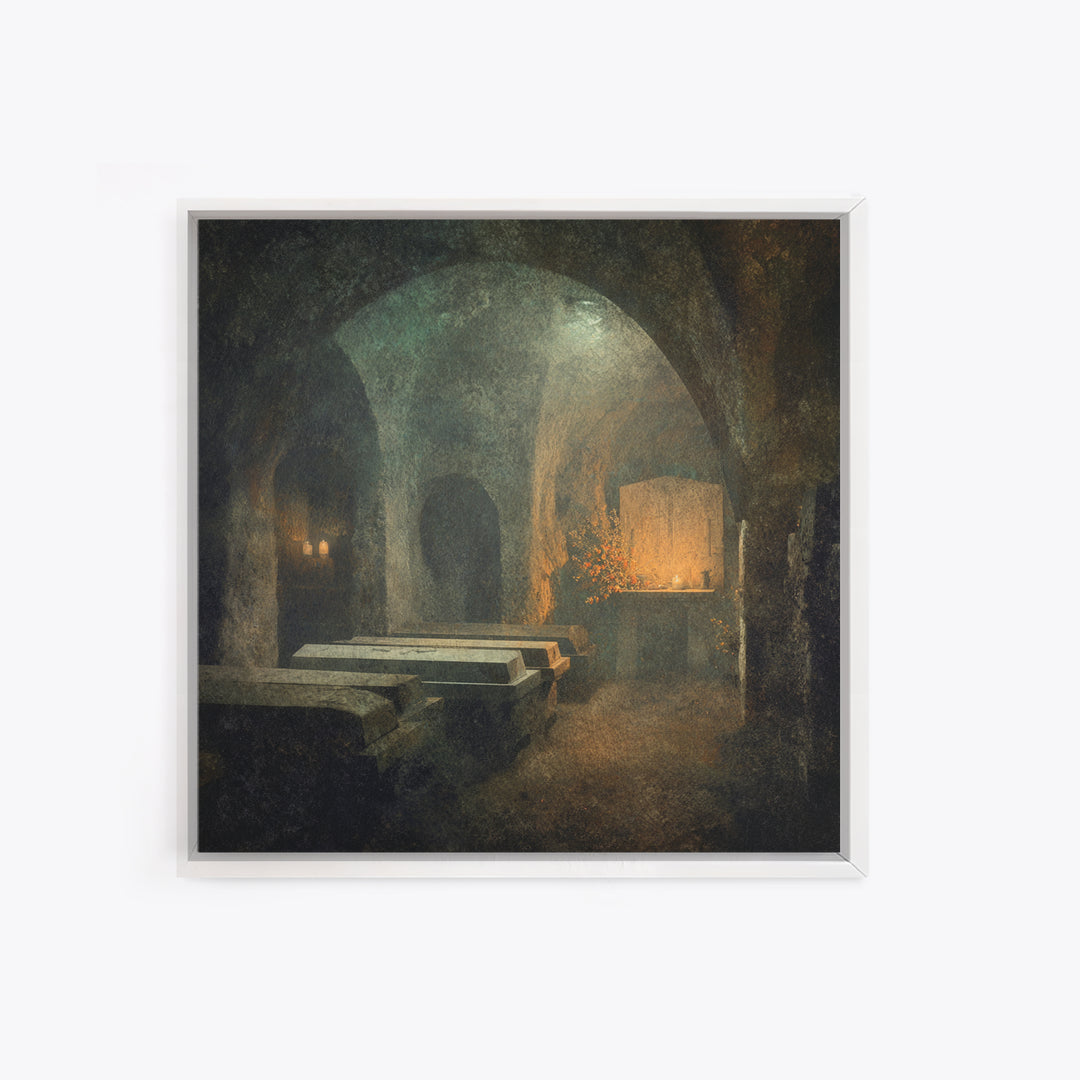 The Forgotten Crypt, Symbolist Dream Art, Square Wall Art, Macabre Wall Art, Canvas Print, Halloween Wall Art, Dark Fantasy Art