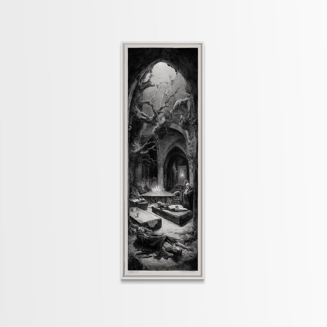 The Forgotten Crypt, Expressionist Nightmare Art, Tall Narrow Wall Art, Dark Halloween Decor, Framed Canvas Print, Halloween Wall Art