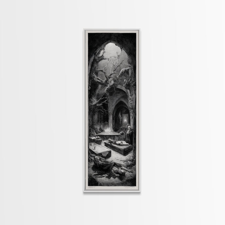 The Forgotten Crypt, Expressionist Nightmare Art, Tall Narrow Wall Art, Dark Halloween Decor, Framed Canvas Print, Halloween Wall Art