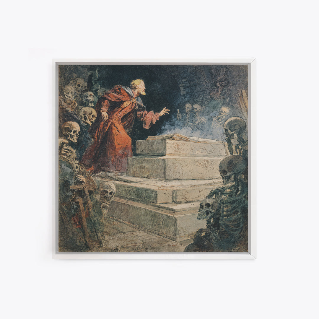 The Forgotten Crypt, Grotesque Carnival Art, Square Wall Art, Dark Halloween Decor, Canvas Print, Halloween Wall Art, Dark Fantasy Art
