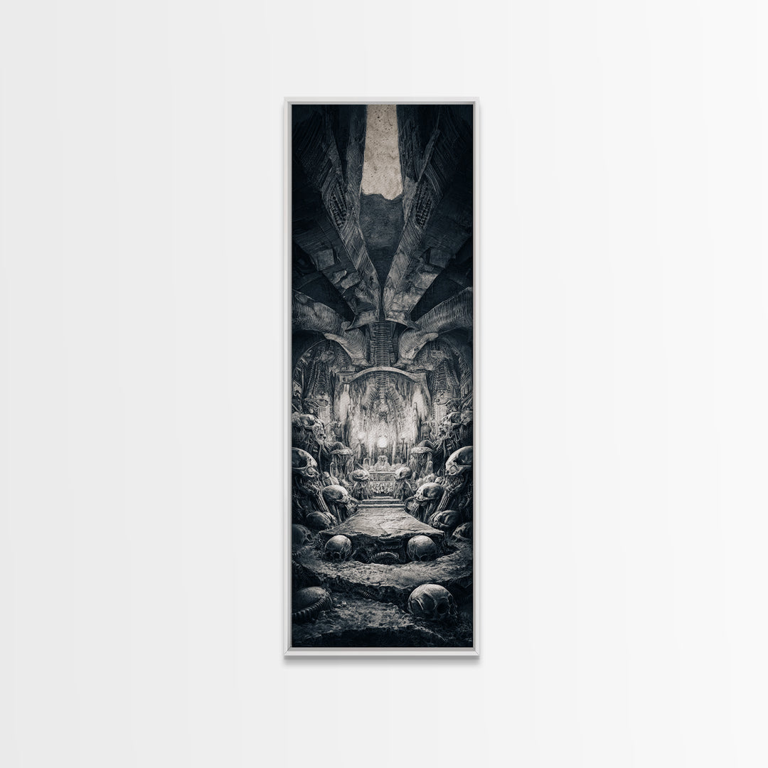 The Forgotten Crypt, Biomechanical Horror Art, Tall Narrow Wall Art, Gothic Horror Wall Art, Framed Canvas Print, Halloween Wall Art